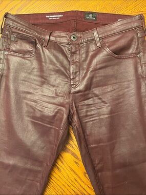 AG  Adriano Goldschmied Burgundy Coated Jeans -